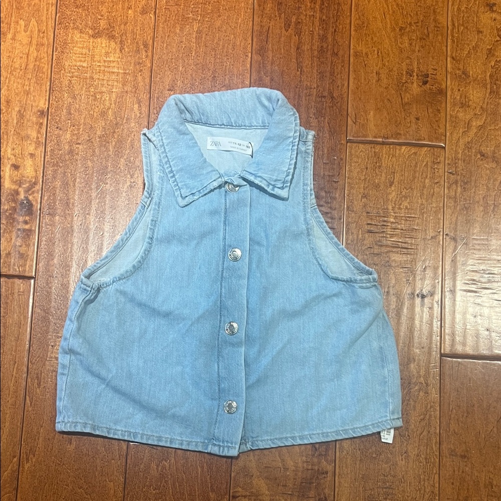 Zara Sky Blue Denim Collared Top